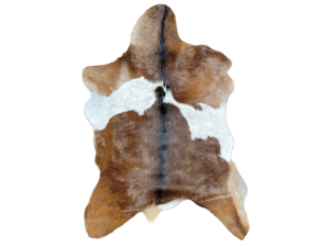 Brown White Black Tricolor Goat Hide Rug