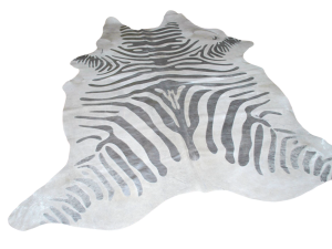 Stencil Zebra Silver Skin Cowhide Rug